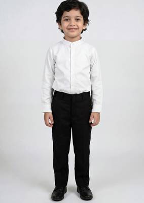 Boys black lycra solid 3 piece waistcoat set with classic flap pockets 5