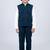Boys teal blue lycra solid 3 piece waistcoat set with classic flap pockets