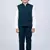 Boys teal blue lycra solid 3 piece waistcoat set with classic flap pockets