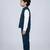 Boys teal blue lycra solid 3 piece waistcoat set with classic flap pockets