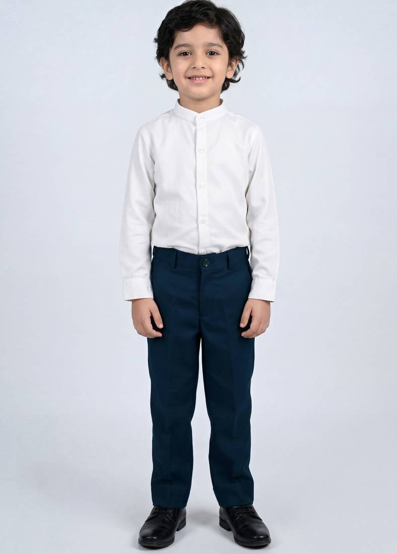 Boys teal blue lycra solid 3 piece waistcoat set with classic flap pockets