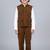 Boys coffee brown lycra solid 3 piece waistcoat set with classic flap pockets