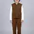 Boys coffee brown lycra solid 3 piece waistcoat set with classic flap pockets