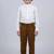 Boys coffee brown lycra solid 3 piece waistcoat set with classic flap pockets