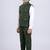 Boys olive green lycra solid 3 piece waistcoat set with classic flap pockets