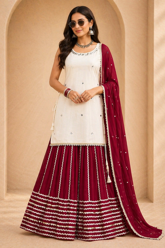Women s fendy silk mirror work top lehenga set with dupatta