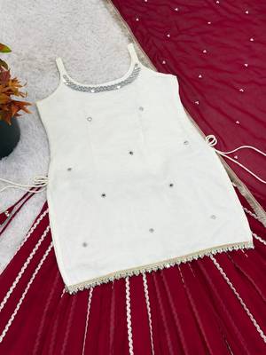 Women s fendy silk mirror work top lehenga set with dupatta 4