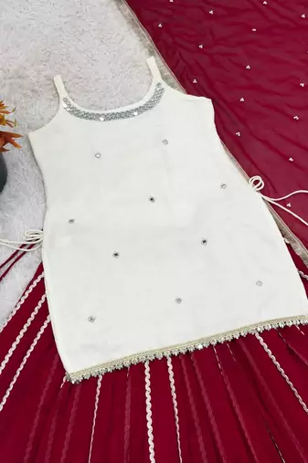 Women s fendy silk mirror work top lehenga set with dupatta