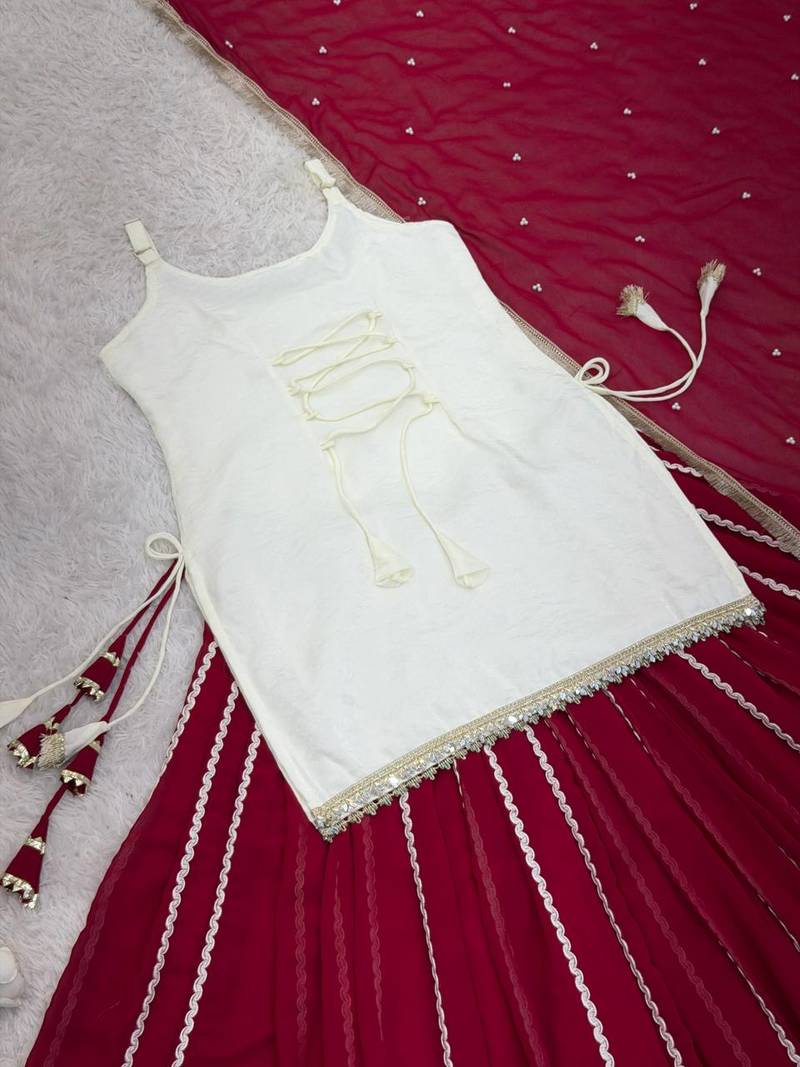 Women’s fendy silk mirror work top lehenga set with dupatta