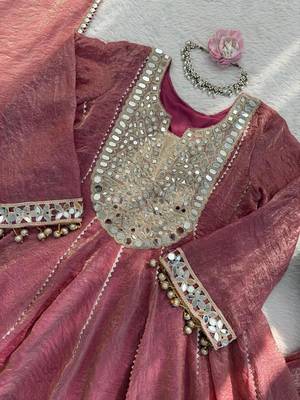 Women s gold crush mirror work top with dhoti pants & dupatta set 4
