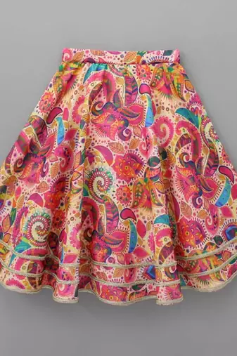 Multicolor printed cotton blend flared lehenga choli set