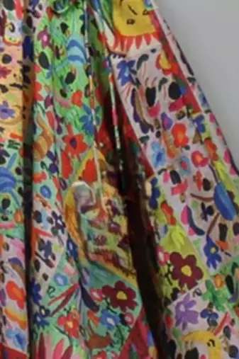 Multicolor printed cotton one shoulder crop top & flared skirt set