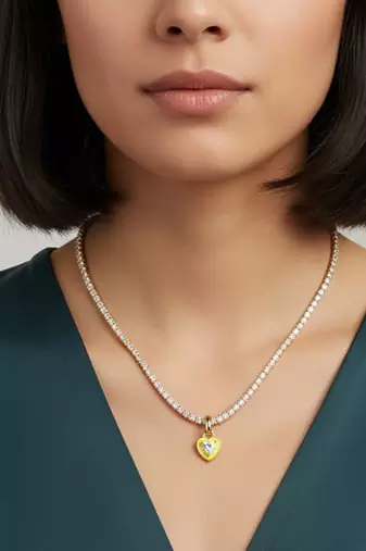 Heart pop tennis chain with pendant: yellow