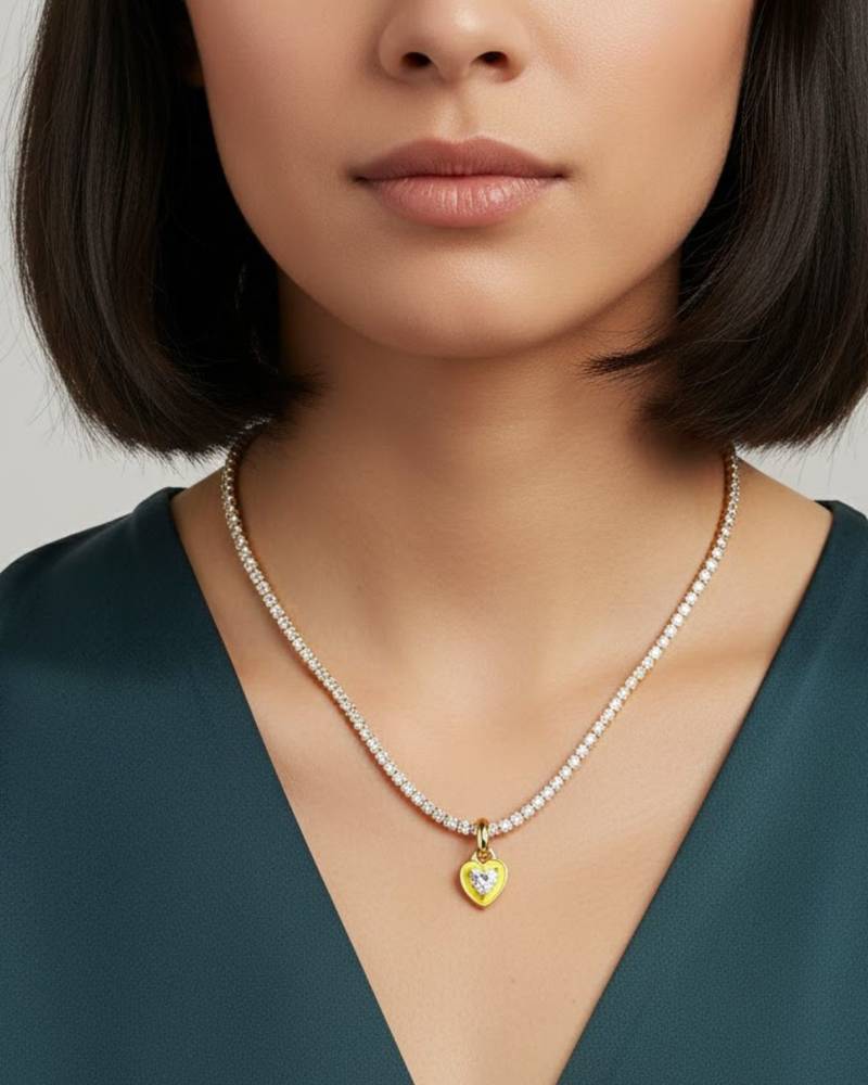 Heart pop tennis chain with pendant: yellow