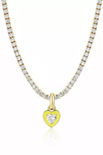 Yellow Heart Tennis Chain Necklace | Premium Anti-Tarnish Heart Pendant Necklace | Trendy Everyday Statement Jewellery
