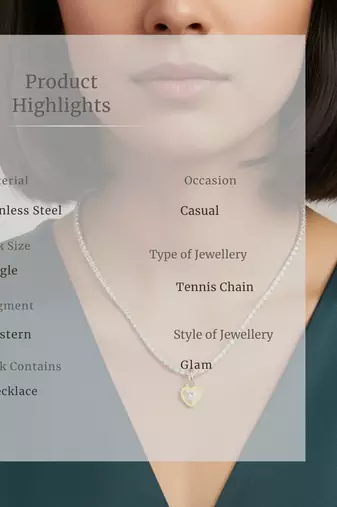 Yellow Heart Tennis Chain Necklace | Premium Anti-Tarnish Heart Pendant Necklace | Trendy Everyday Statement Jewellery
