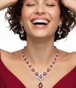 Ruby Teardrop CZ Necklace Set | Red & White Teardrop Statement Jewellery | Festive & Cocktail Wear