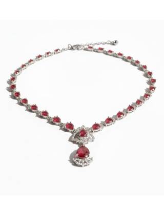 Ruby Teardrop CZ Necklace Set | Rhodium-Plated Red & White Cubic Zirconia Festive Statement Jewellery 4