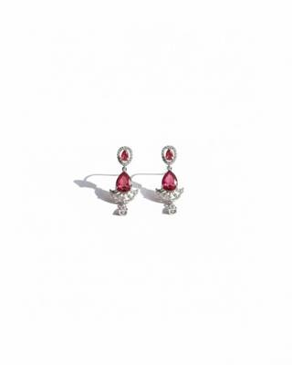 Ruby Teardrop CZ Necklace Set | Rhodium-Plated Red & White Cubic Zirconia Festive Statement Jewellery 5