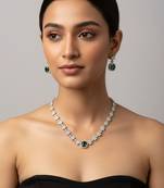 Emerald Halo CZ Necklace Set | Green & White Stone Statement Jewellery | Festive & Cocktail Wear