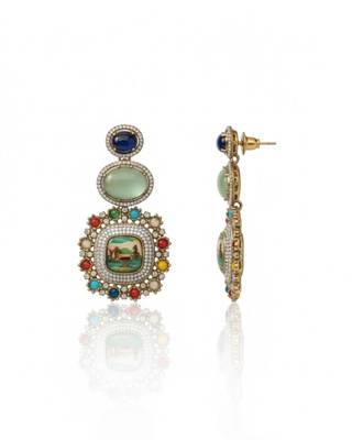Sabya-Inspired Mosaic Statement Earrings | Multi-Colour Regal Drop Earrings | Art-Inspired Festive Wear 2