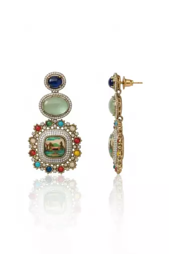 Sabya-Inspired Mosaic Statement Earrings | Multi-Colour Regal Drop Earrings | Art-Inspired Festive Wear