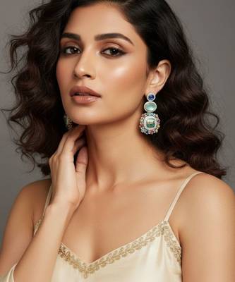 Sabya-Inspired Mosaic Statement Earrings | Multi-Colour Regal Drop Earrings | Art-Inspired Festive Wear 3