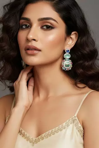 Sabya-Inspired Mosaic Statement Earrings | Multi-Colour Regal Drop Earrings | Art-Inspired Festive Wear