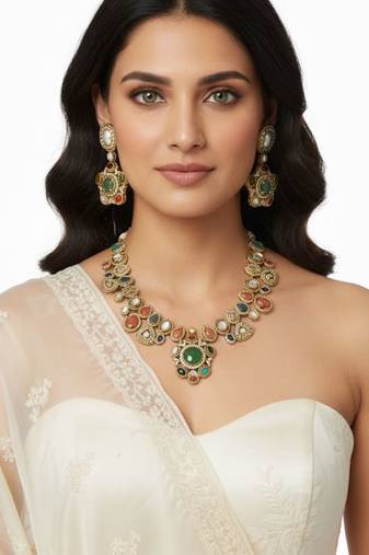 Royal navratna kundan statement set (necklace & earrings)