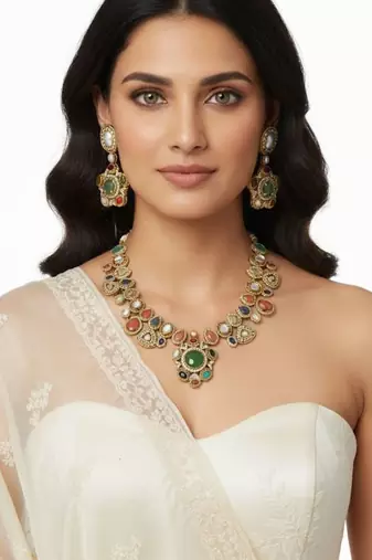 Royal navratna kundan statement set (necklace & earrings)