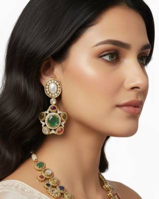 Sabhyaraa Heavy Multicoloured Bridal Designer Set | Royal Indo-Western Wedding Statement Jewellery 2