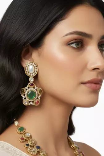 Sabhyaraa Heavy Multicoloured Bridal Designer Set | Royal Indo-Western Wedding Statement Jewellery