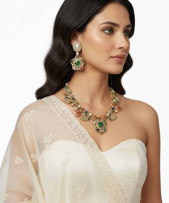 Sabhyaraa Heavy Multicoloured Bridal Designer Set | Royal Indo-Western Wedding Statement Jewellery 3