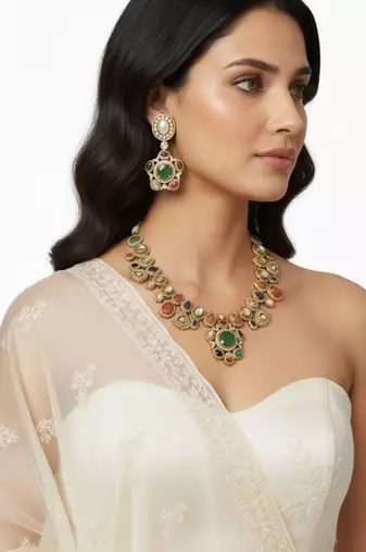 Sabhyaraa Heavy Multicoloured Bridal Designer Set | Royal Indo-Western Wedding Statement Jewellery
