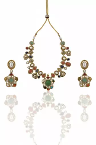 Sabhyaraa Heavy Multicoloured Bridal Designer Set | Royal Indo-Western Wedding Statement Jewellery