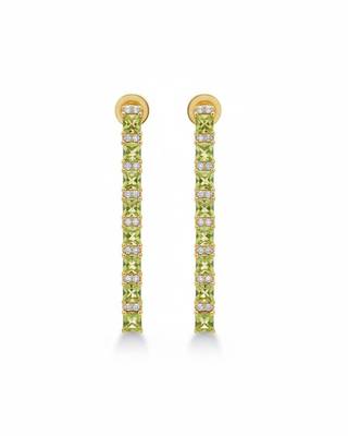 Green Peridot Dangle Earrings | Linear Drop Sterling Silver 18k Gold Plated | Elegant Daily Wear 1