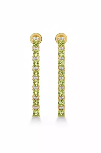 Peridot line drop earrings( gem stone and 925 silver jewellery)