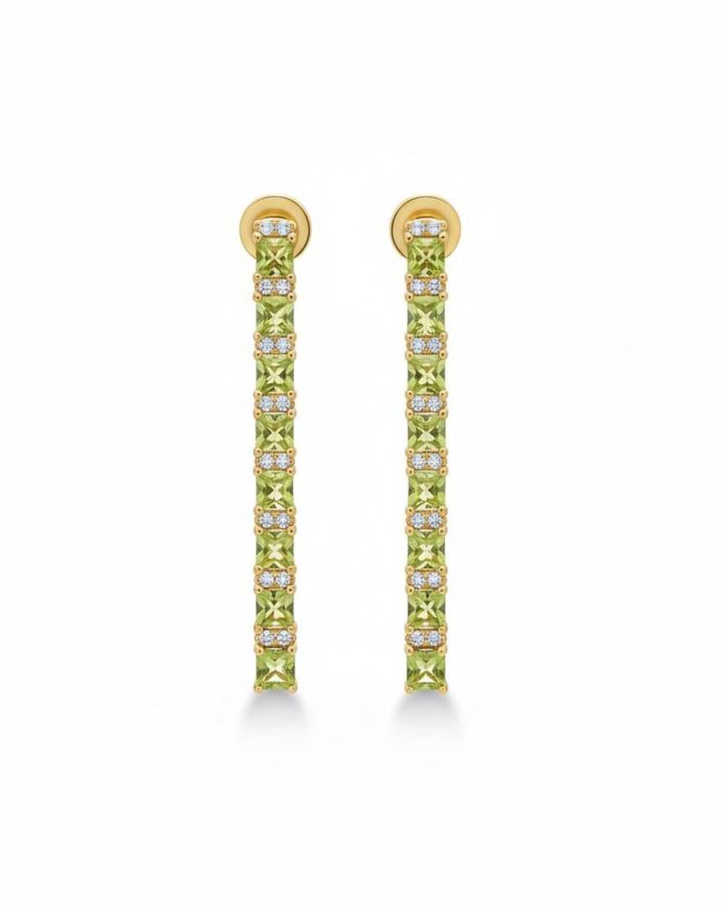 Peridot line drop earrings( gem stone and 925 silver jewellery)