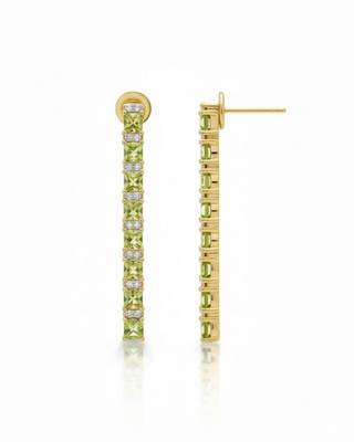 Green Peridot Dangle Earrings | Linear Drop Sterling Silver 18k Gold Plated | Elegant Daily Wear 2