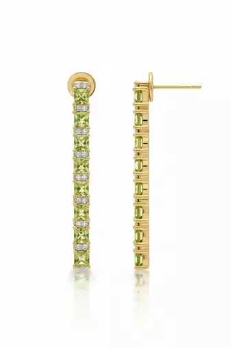 Green Peridot Dangle Earrings | Linear Drop Sterling Silver 18k Gold Plated | Elegant Daily Wear