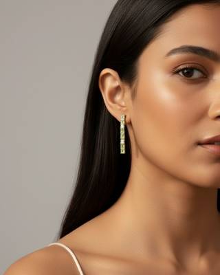 Green Peridot Dangle Earrings | Linear Drop Sterling Silver 18k Gold Plated | Elegant Daily Wear 3