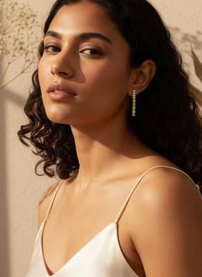 Green Peridot Dangle Earrings | Linear Drop Sterling Silver 18k Gold Plated | Elegant Daily Wear 4