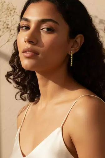 Green Peridot Dangle Earrings | Linear Drop Sterling Silver 18k Gold Plated | Elegant Daily Wear