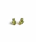 Green Peridot Gemstone Stud Earrings | Duo Cluster 925 Silver 18k Gold Plated | Pear & Round Shape Daily Wear Studs