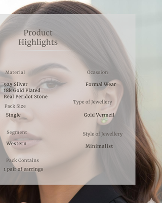 Green Peridot Gemstone Stud Earrings | Duo Cluster 925 Silver 18k Gold Plated | Pear & Round Shape Daily Wear Studs 4