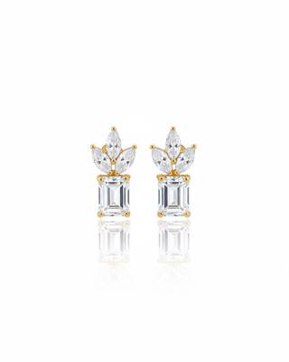 Emerald-Cut Cluster Stud Earrings | 925 Sterling Silver 18k Gold Plated | Daily Wear Studs 1