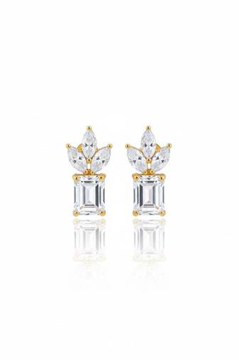 Crowned emerald-cut cluster studs( gem stone and 925 silver jewellery)