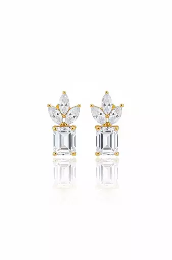 Crowned emerald-cut cluster studs( gem stone and 925 silver jewellery)