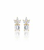 Emerald-Cut Cluster Stud Earrings | 925 Sterling Silver 18k Gold Plated | Daily Wear Studs
