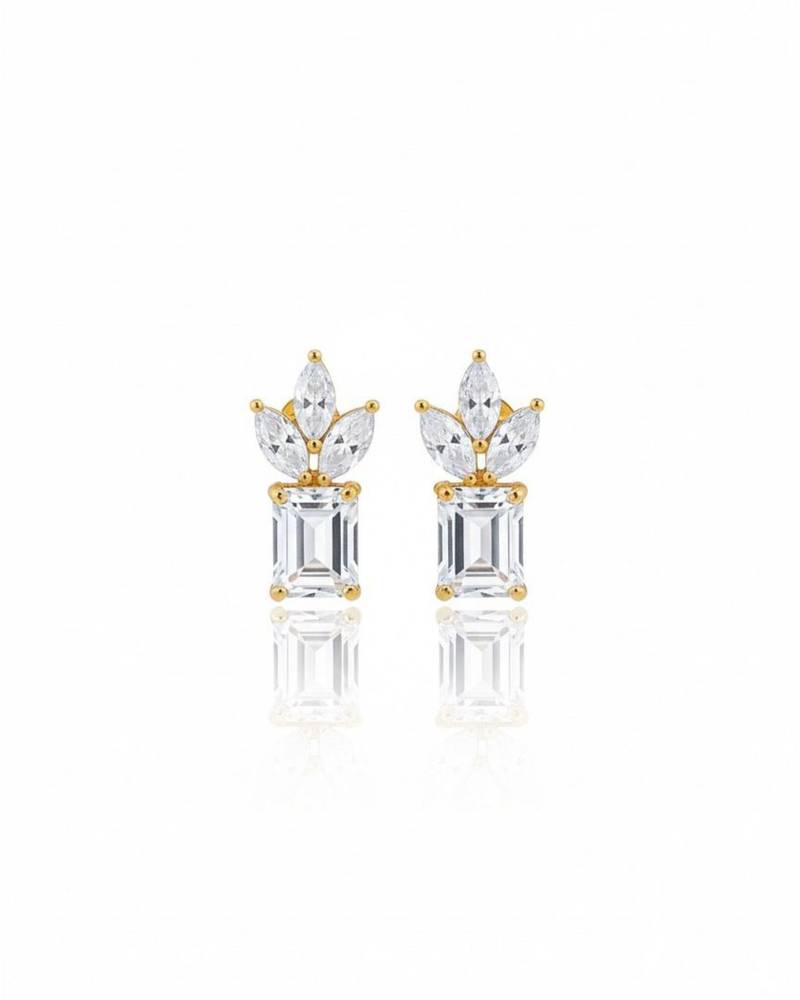 Crowned emerald-cut cluster studs( gem stone and 925 silver jewellery)